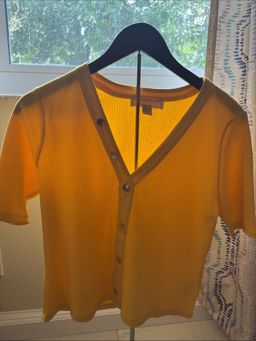 Michael Kors Yellow Ribbed Button-Front Top